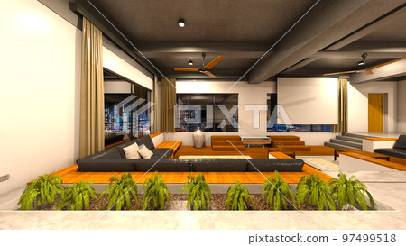 Living room with night view 97499518