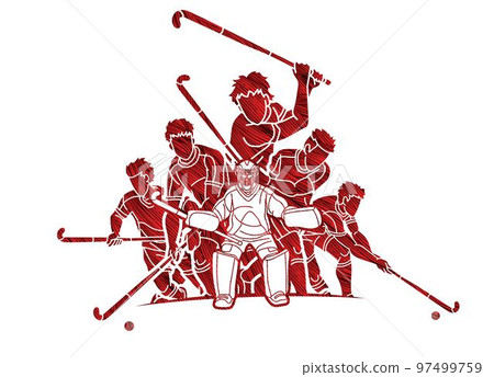 Group of Field Hockey Sport Male Players Mix Action Cartoon Graphic Vector Group of Field Hockey Sport Male Players Mix Action Cartoon Graphic Vector 97499759