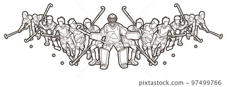 Group of Field Hockey Sport Male Players Mix Action Cartoon Graphic Vector Group of Field Hockey Sport Male Players Mix Action Cartoon Graphic Vector 97499766