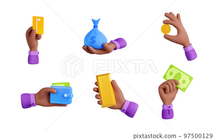 3d render black hand with money isolated icons set 97500129