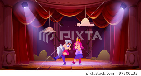 Funny kids performing on theater stage Funny kids performing on theater stage 97500132