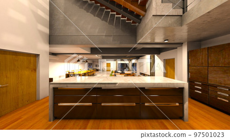 Dining kitchen with night view 97501023