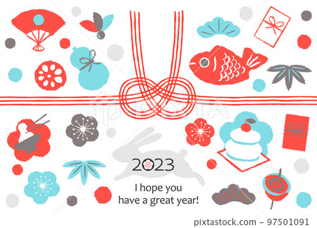 2023 New Year's card Various New Year's greetings for the year of the rabbit 2023 New Year's card Various New Year's greetings for the year of the rabbit 97501091