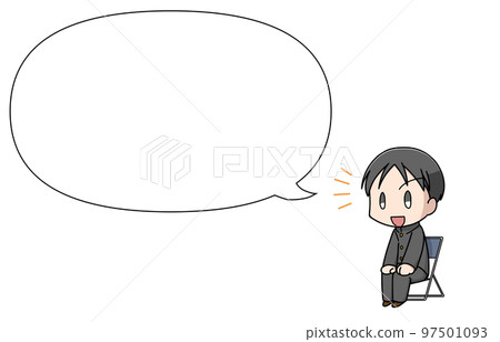 A male student sitting and answering with a balloon A male student sitting and answering with a balloon 97501093