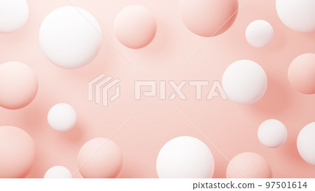 Multiple white and pink spheres on a pink background. background material. Copy space (horizontal) 97501614