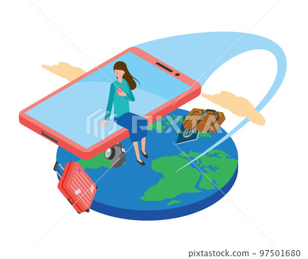 智能手機和旅行的圖像插圖 97501680