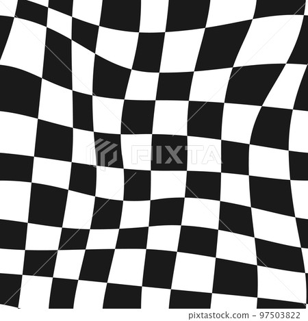 Groovy psychedelic wavy chessboard seamless pattern. Hippie twisted gingham checkerboard background. Checker retro psychedelic seamless texture. Vector illustration isolated on white background 97503822