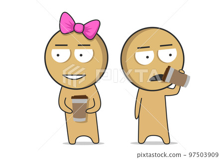 Girl with a mug. Boy Drinking Coffee Girl with a mug. Boy Drinking Coffee 97503909