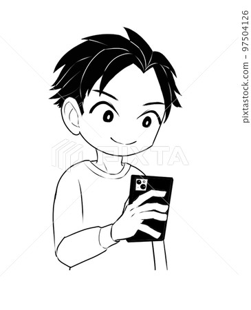 操作智能手機的男人(黑白) 操作智能手機的男人(黑白) 97504126