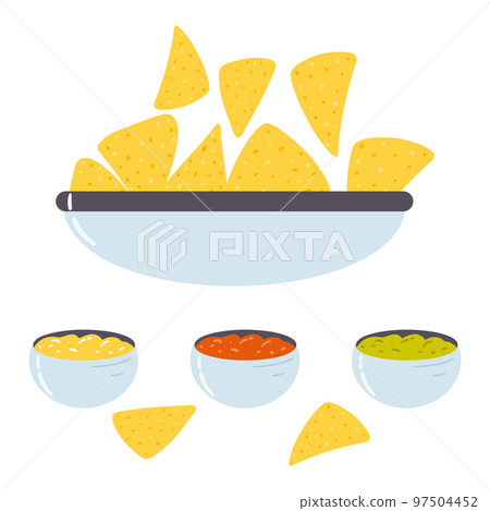 Tortilla chips in cartoon flat style. Hand drawn vector illustration of nachos tortillas, mexican food 97504452