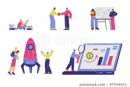 Set of scenes with people about start up flat style, vector illustration 97504952
