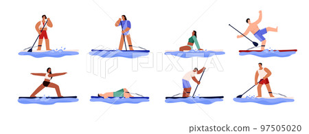 Set of paddle boarding people flat style, vector illustration Set of paddle boarding people flat style, vector illustration 97505020