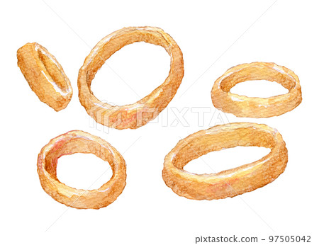 Onion rings, fried onion rings, watercolor illustration Onion rings, fried onion rings, watercolor illustration 97505042