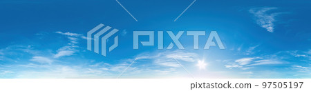 sky part of panorama with clouds, without ground, for easy use in 3D graphics and panorama for composites in aerial and ground spherical panoramas as a sky dome. 97505197