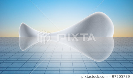 現代弧形建築和泥地，清澈明亮的天空背景。 97505789