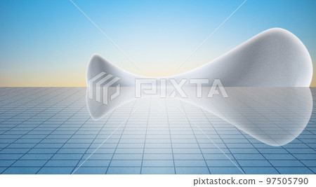 現代弧形建築和泥地，清澈明亮的天空背景。 97505790