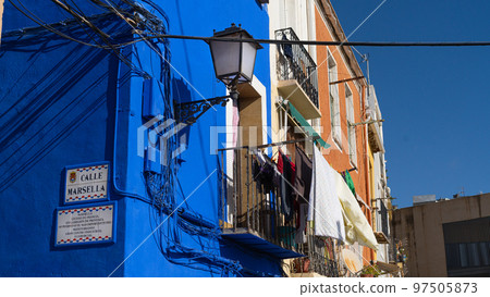 Detail of blue house in Alicante city 97505873