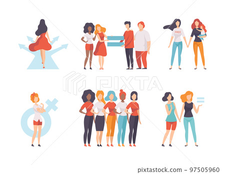 Man and Woman with Equal Right as Gender Equity Vector Set Man and Woman with Equal Right as Gender Equity Vector Set 97505960
