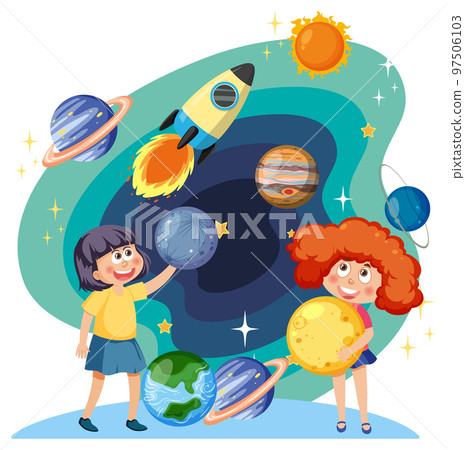 Kids in astronomy theme 97506103
