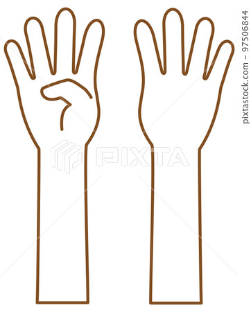 四根手指向上的手的圖像插圖(兩側設置) 四根手指向上的手的圖像插圖(兩側設置) 97506844