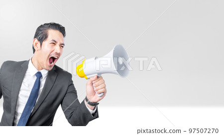 Asian businessman shouts on the megaphone 97507270