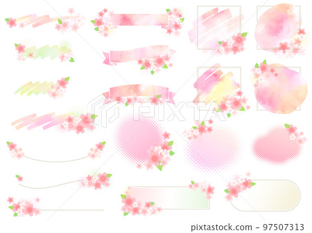 Soft and gorgeous cherry blossom frame design, ribbon no text 97507313