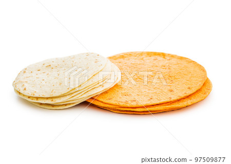 Mexican Corn Tortillas isolated on white background. 97509877