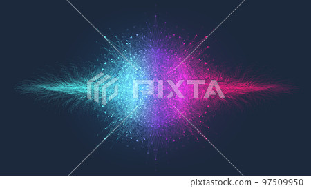 Quantum computing concept. Deep learning artificial intelligence. Big data algorithms visualization for business, science presentations, posters, covers, vector illustration. 97509950