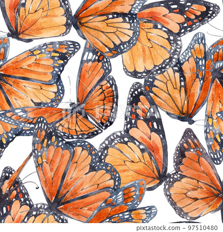 Beautiful seamless pattern with cute watercolor butterflies. Stock illustration. 97510480