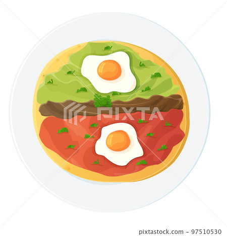Mexican divorced eggs huevos divorciados. Latin american food illustration isolated on white 97510530