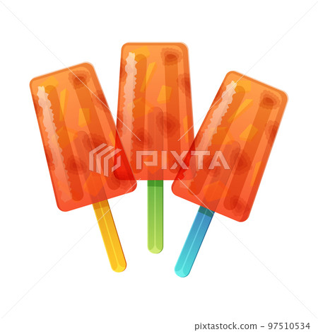 Mexican ice cream paletas with mango and raspberry. Latin american food illustration isolated on white 97510534