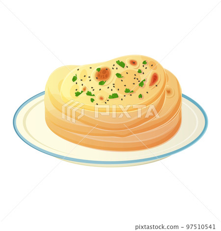 Indian flatbread Naan. Asian food illustration isolated on white in cartoon style 97510541