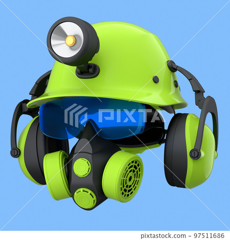 Set of construction wear for repair and installation on blue background Set of construction wear for repair and installation on blue background 97511686