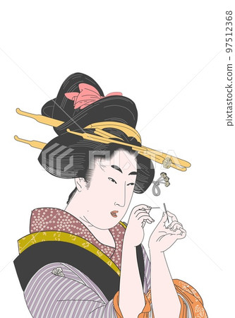 Utamaro's beautiful needlework white background Utamaro's beautiful needlework white background 97512368