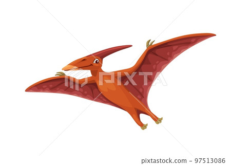 Cartoon Pterodactyl or Pteranodon dinosaur character. Prehistoric animal, extinct flying lizard isolated vector cute personage. Paleontology reptile, Jurassic era dinosaur happy mascot 97513086