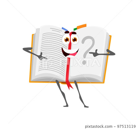 Cartoon school textbook book character. Back to school, kids education and learning, literature and reading cheerful personage, isolated vector funny book, diary or notebook 97513119