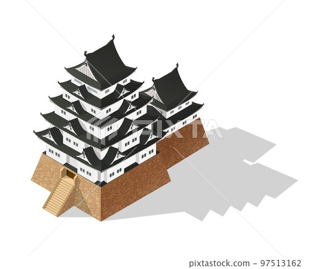 Isometric abstract Japanese castle, Japan fort or fortification, vector temple pagoda. Japanese citadel fortress or Medieval palace with towers, samurai defence house with wall and gate bridge Isometric abstract Japanese castle, Japan fort or fortification, vector temple pagoda. Japanese citadel fortress or Medieval palace with towers, samurai defence house with wall and gate bridge 97513162