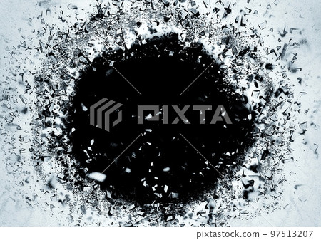 由於爆炸的影響，牆上有一個洞的抽象背景 97513207