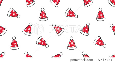 Weed seamless pattern christmas santa claus hat Marijuana cannabis leaf vector scarf isolated plant flower repeat wallpaper tile background illustration design 97513774