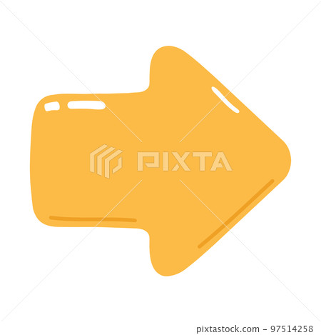Cute funny yellow arrow icon. Vector hand drawn cartoon kawaii character illustration icon. Isolated on white background. Yellow arrow right direction Cute funny yellow arrow icon. Vector hand drawn cartoon kawaii character illustration icon. Isolated on white background. Yellow arrow right direction 97514258
