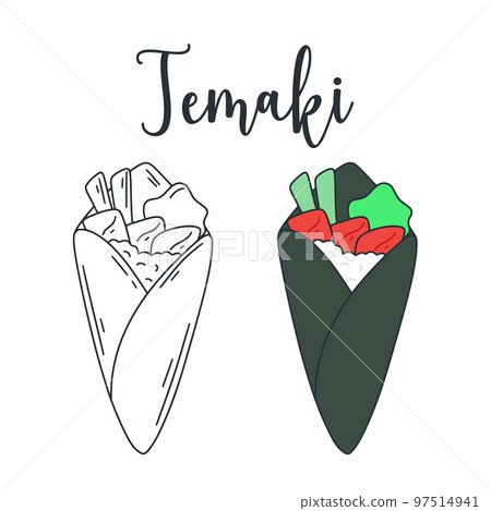 Temaki black and color variant vector illustration. Asian food 97514941