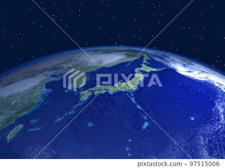 地球，日本列島，特寫，背景中的星蟻（3DCG 圖像） 97515006