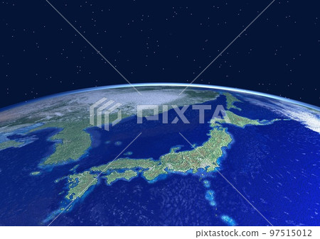 地球，日本列島，特寫，背景中的星蟻（3DCG 圖像） 97515012