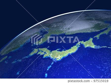 地球，日本列島，特寫，背景中沒有星星（3DCG 圖像） 97515019