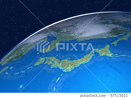 Earth, Japanese archipelago, close-up, blue, star ants in the background (3DCG image) 97515021