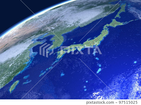 地球，日本列島，特寫，背景中沒有星星（3DCG 圖像） 97515025