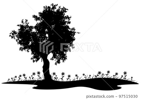 Silhouette of tree with grass - Stock Illustration [97515030] - PIXTA
