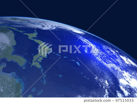 地球，日本列島，特寫，背景中沒有星星（3DCG 圖像） 97515033