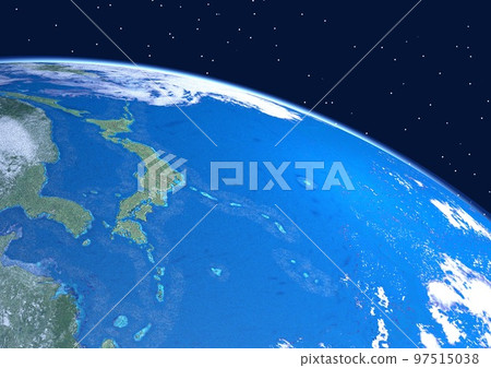 Earth, Japanese archipelago, close-up, blue, star ants in the background (3DCG image) 97515038