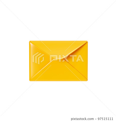 Letter 3d render - closed yellow envelope isolated on white background. New mail or message notification. 97515111